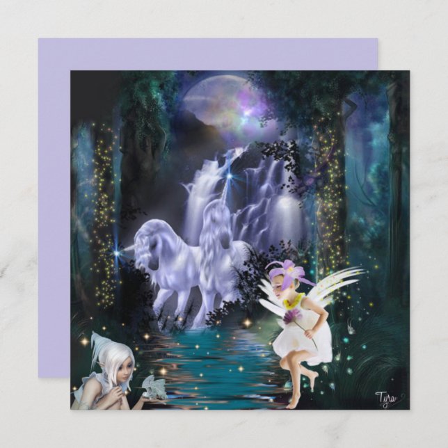 Fairies Playing With Unicorns Fantasy Flat Card (Front/Back)
