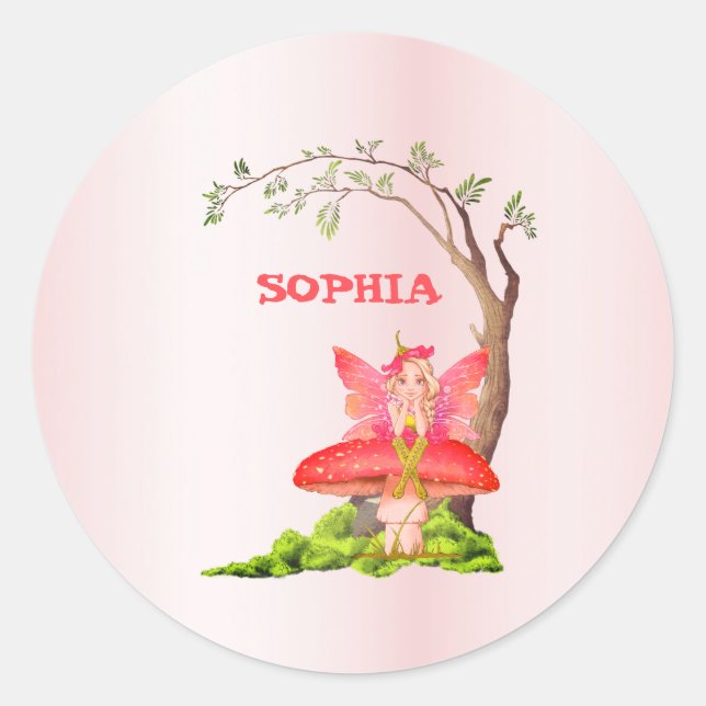 Fairies Theme Cute Birthday Pink Green  Classic Round Sticker (Front)