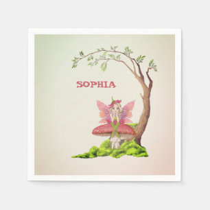 Fairies Theme Cute Birthday Pink Green Napkins