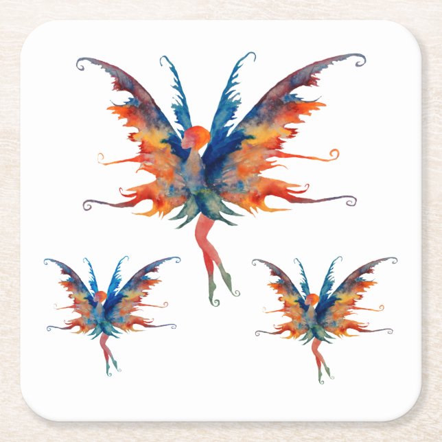 Fairies Watercolor Art  Custom Square Coasters (Front)