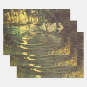 Fairies Whirl by Arthur Black, Vintage Fairy Dance Wrapping Paper Sheet