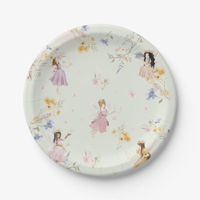 Fairies Wildflower Meadow Flowers Birthday Paper Plate (Front)