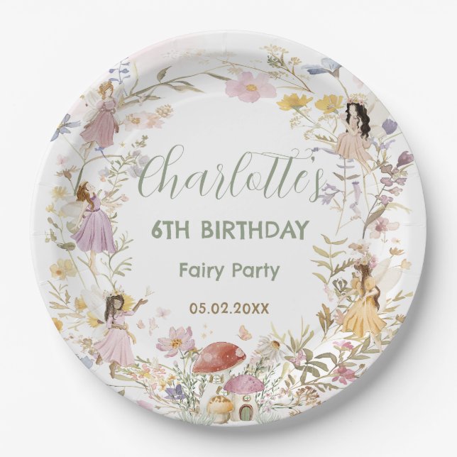 Fairies Wildflower Meadow Flowers Birthday Paper Plate (Front)