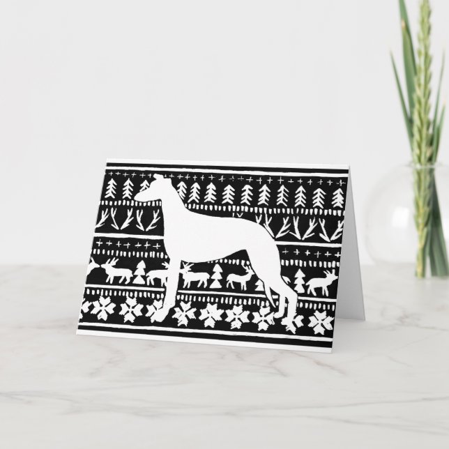 Fairisle Sighthound Christmas Linocut Holiday Card (Front)