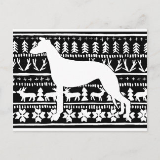 Fairisle Sighthound Christmas Linocut Postcard