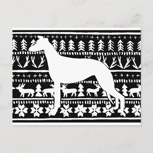 Fairisle Sighthound Christmas Linocut Postcard (Front)