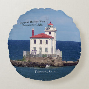 Fairport Harbour West Breakwater Light round pillo Cushion