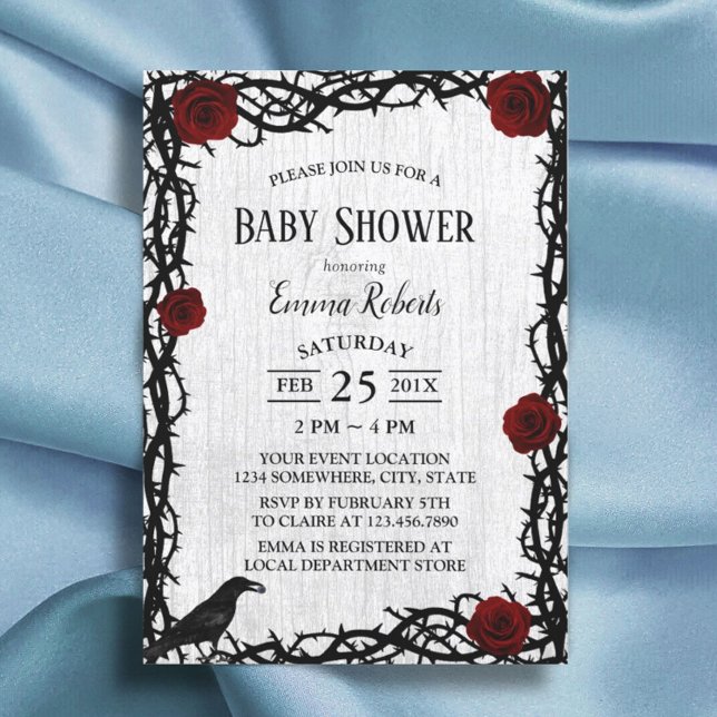 Fairtale Baby Shower Red Rose & Thorn Rustic Wood Invitation (Creator Uploaded)