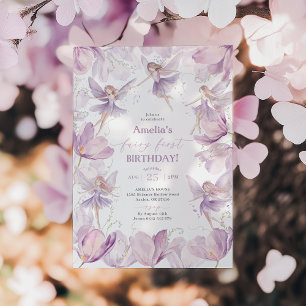 Fairy 1st Birthday Girls Fairy Party Purple  Invitation