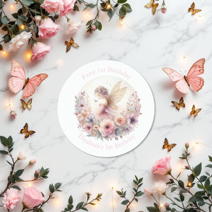 Fairy 1st Birthday Party Favor Classic Round Sticker