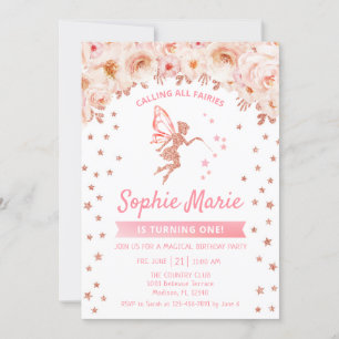 Fairy 1st Birthday - Rose Gold Pink Invitation