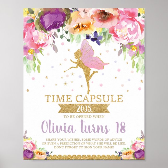 Fairy 1st Birthday Time Capsule Game Activity Poster (Front)