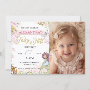 Fairy 1st First Birthday Girl Photo Forest  Invitation
