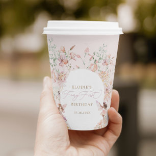 Fairy 1st Pink Floral Girls Birthday Paper Cups