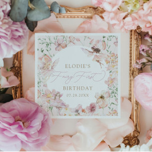 Fairy 1st Pink Floral Girls Disposable Birthday Napkin