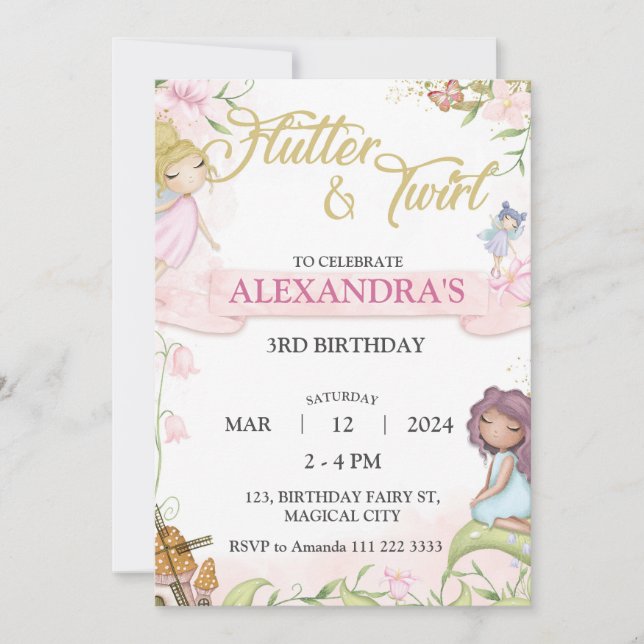 Fairy 3rd 4th 5th 6th 7th 8th Birthday Mushroom Invitation (Front)