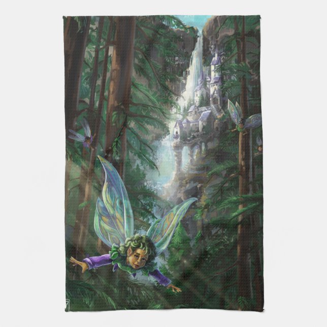 Fairy and Castles Fantasy Art Tea Towel (Vertical)