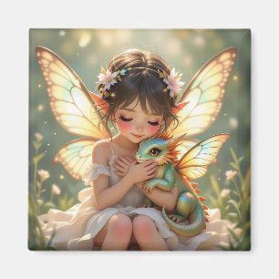 Fairy and Dragon   Chibi Anime Fairy Tale Magnet