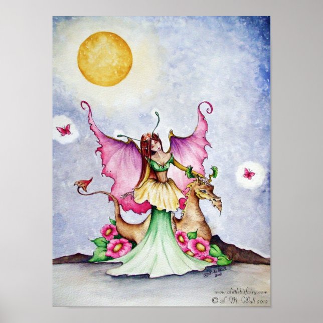 Fairy and Dragon Moonlight Friends & Butterflies Poster (Front)