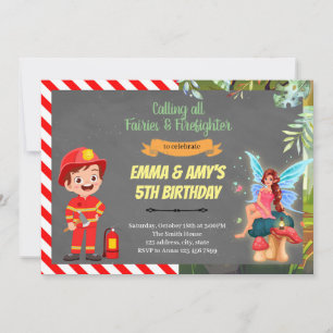 Fairy and firefighter joint party Invitation