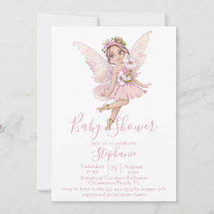 Fairy and Flowers Watercolor Illustrations Shower Invitation
