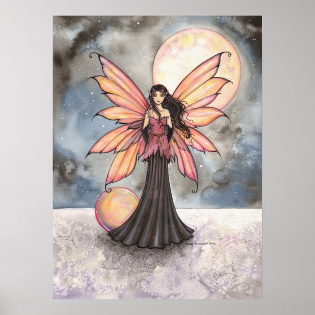 Fairy and Full Moon Fantasy Artwork Poster (Front)