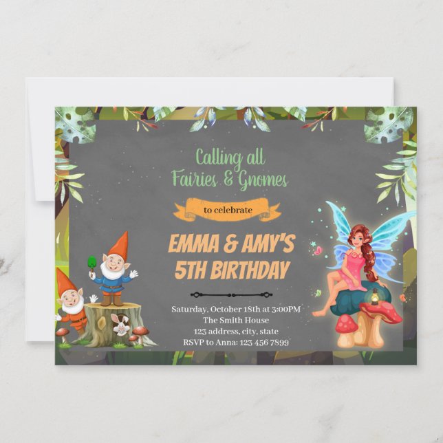 Fairy and gnome joint party Invitation (Front)