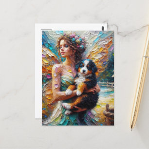 Fairy and her Bernese Mountain Dog Puppy Postcard