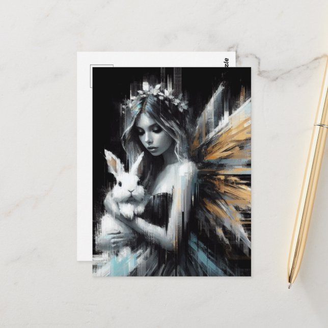 Fairy and her Bunny Glitch Postcard (Front/Back In Situ)
