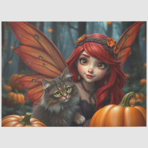 Fairy and her Cat, Halloween. Tissue Paper