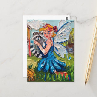 Fairy and Her Cute Pet Racoon Postcard