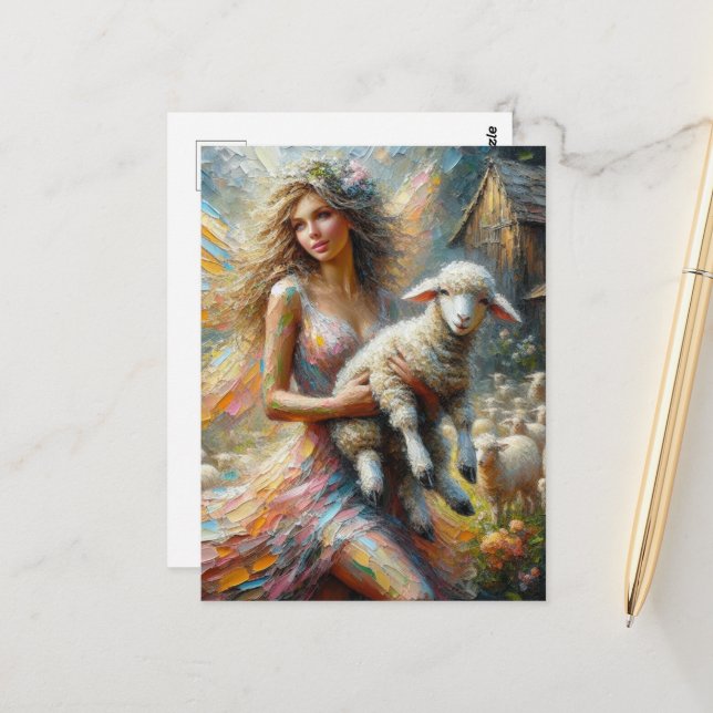 Fairy and her Lamb Postcard (Front/Back In Situ)