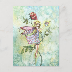 Fairy and Little Winged Bunny Fantasy Art Postcard