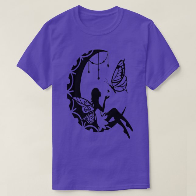 Fairy And Magical Moon Butterfly T-Shirt (Design Front)