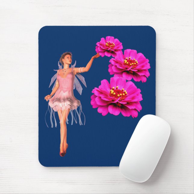 Fairy And Pink Zinnia Flowers Mouse Pad (With Mouse)
