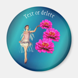 Fairy And Pink Zinnia Flowers Personalized Magnet