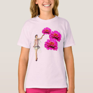 Fairy And Pink Zinnia Flowers T-Shirt