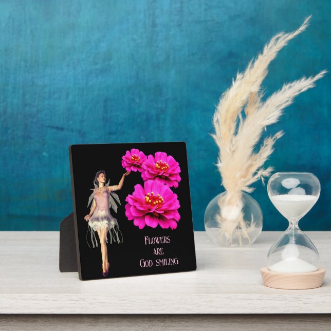 Fairy And Pink Zinnias Inspirational Plaque (Insitu)
