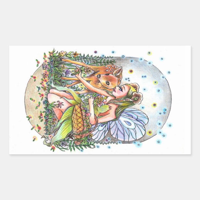 Fairy and the Fawn Rectangular Sticker (Front)