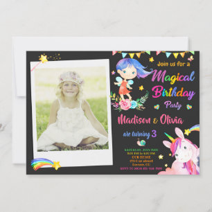 Fairy and Unicorn birthday invitation Girls photo