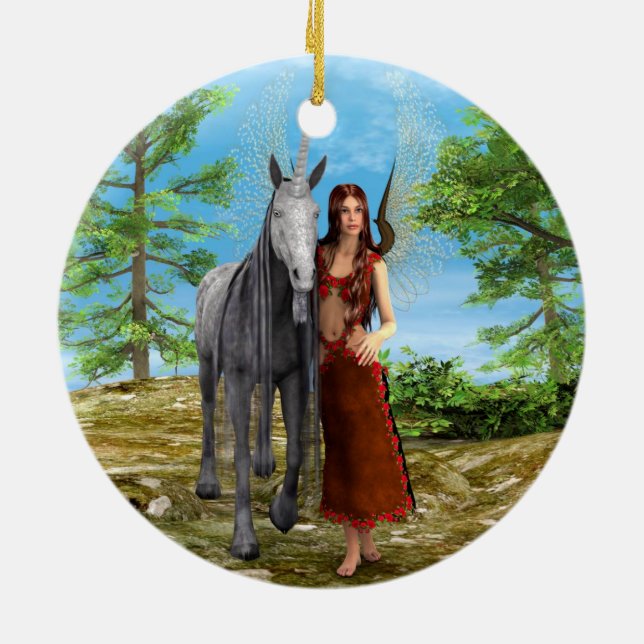 Fairy and Unicorn Ceramic Tree Decoration (Back)