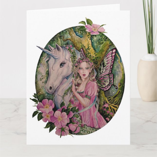 Fairy and unicorn greeting card (Front)