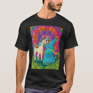 Fairy And Unicorn With Colourful Flowers T-Shirt