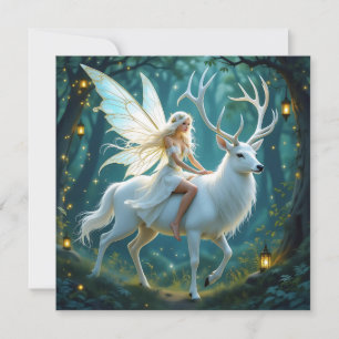 Fairy and White Deer Magical Forest Card
