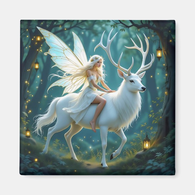 Fairy and White Deer Magical Forest Magnet (Front)