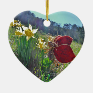 Fairy and yellow flowers ceramic ornament