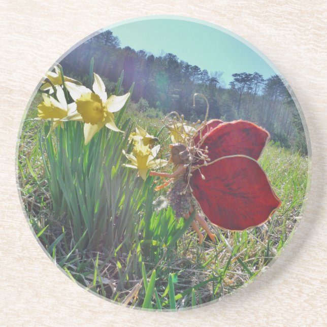 Fairy and yellow flowers coaster (Front)