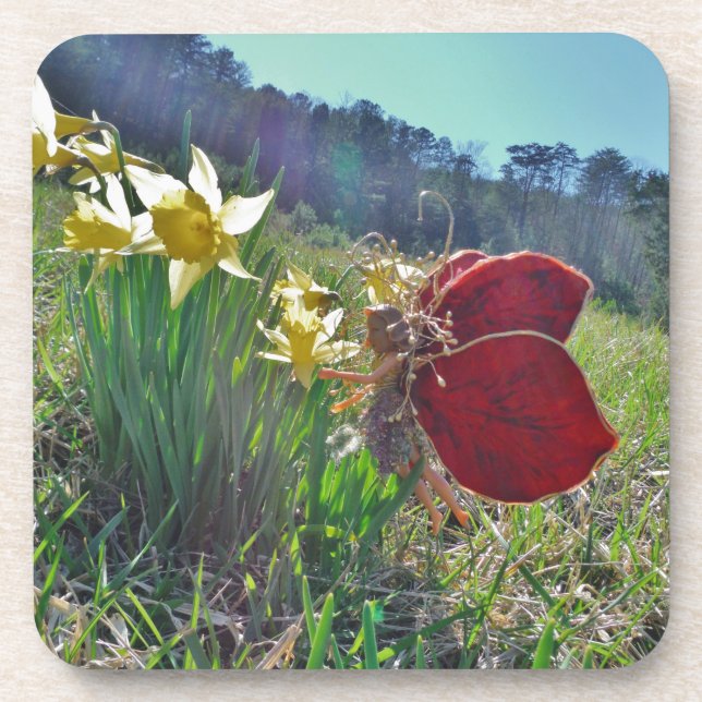 Fairy and yellow flowers coaster (Front)