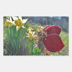 Fairy and yellow flowers rectangular sticker