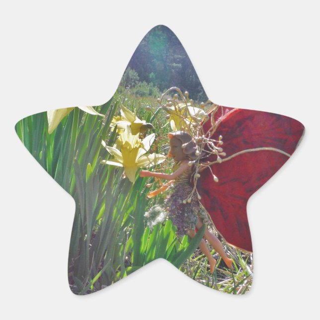Fairy and yellow flowers star sticker (Front)